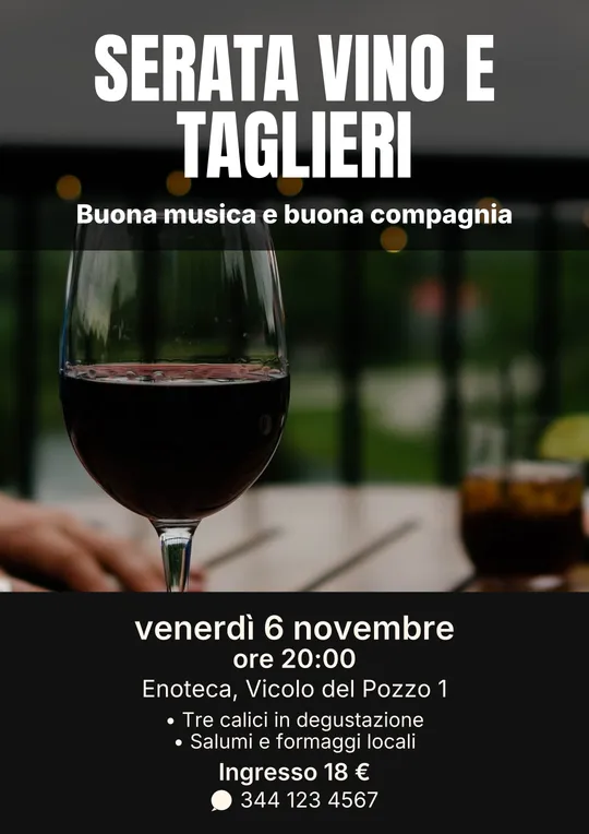 Modello di locandina: Serata vino e taglieri
